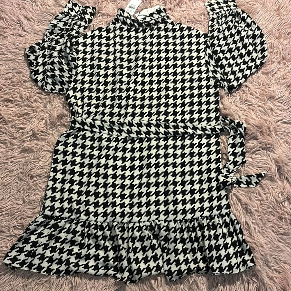 NWT Sanctuary Houndstooth Tiered Ruffle Shirt Dress - Picture 10 of 11
